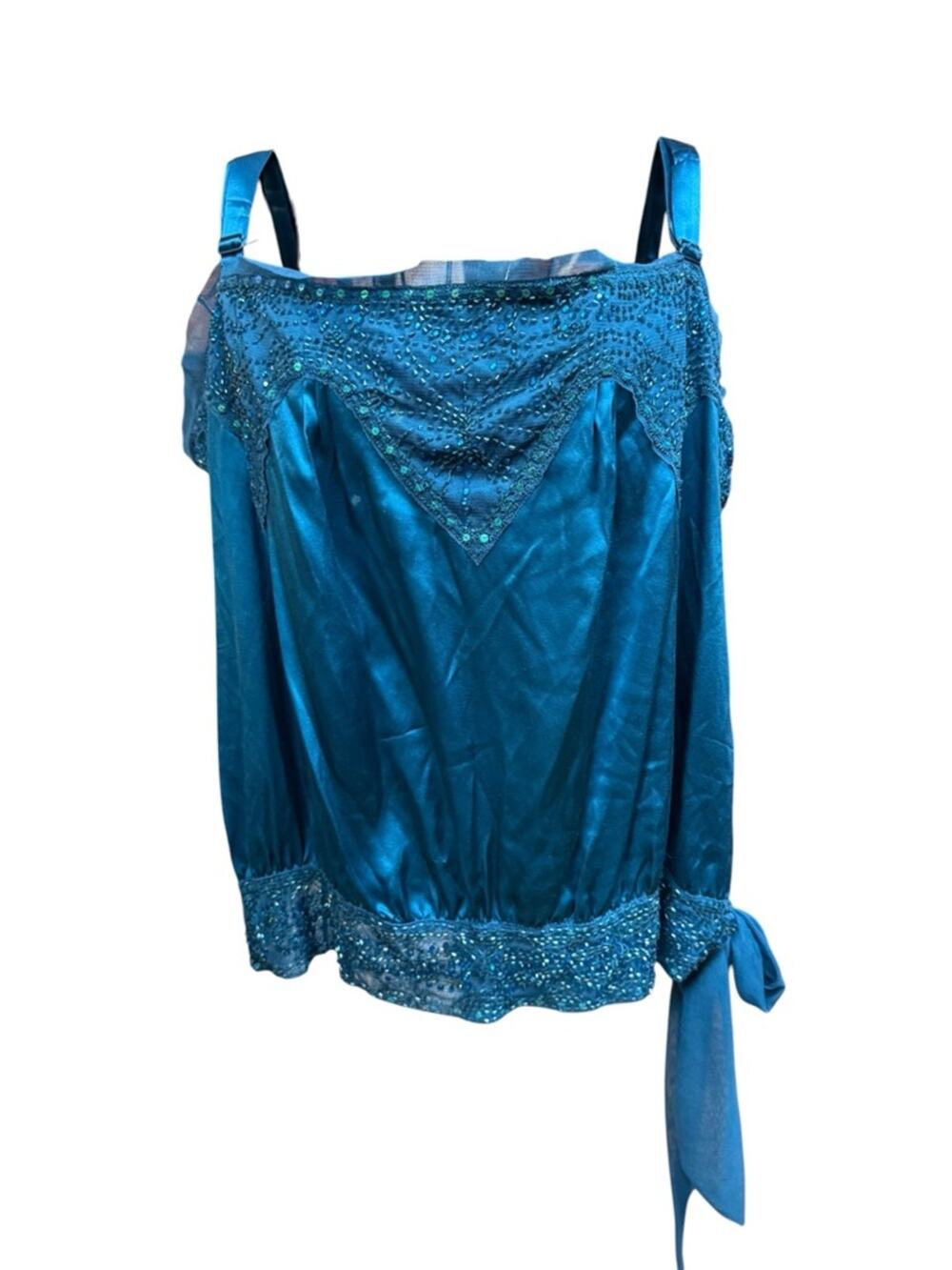 ECI Woman Beaded Satin Teal Camisole Top size 22